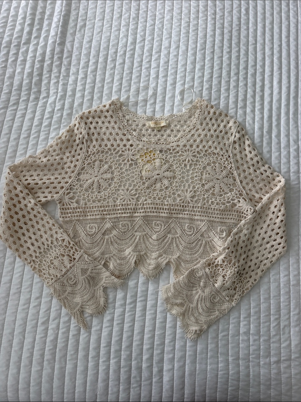 Rebellion Cream Crochet Lace Long Sleeve Top